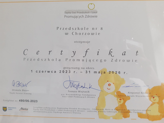 Ceryfikat Przedszkola Promującego Zdrowie