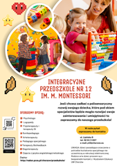 Plakat Integracyjnego Przedszkola nr 12 im. Marii Montessori w Chorzowie