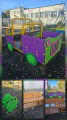 Plac zabaw- samochód terenowy, warsztat, kuchnia, bujaki